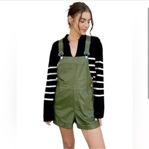 NWT WeWoreWhat Basic Buttery Vegan Leather Short Overall In Basil Green SZ XS